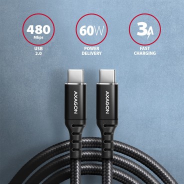 Axagon BUCM-CM10AB câble USB USB 2.0 1 m USB C 0,48 Gbit s 60 W Noir