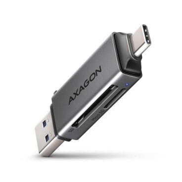 Axagon CRE-DAC USB-C+ USB-A 5 Gbps MINI card reader 2-slot & lun SD microSD lecteur de carte mémoire USB 3.0 Type-A Type-C Gris