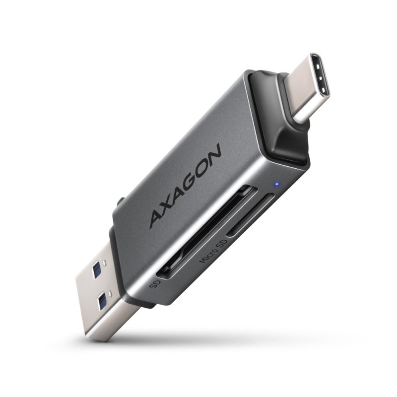 Axagon CRE-DAC USB-C+ USB-A 5 Gbps MINI card reader 2-slot & lun SD microSD lecteur de carte mémoire USB 3.0 Type-A Type-C Gris