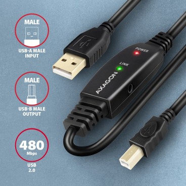 Axagon ADR-210B USB 2.0 A-M - B-M active connecting repeater cable 10m - Kabel - Digital Daten câble USB USB A USB B 0,48