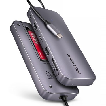 Axagon HMC-6GM2 USB 10Gbps hub USB-A USB-C HDMI M.2 SD mSD PD 100W USB-C Avec fil USB 3.2 Gen 2 (3.1 Gen 2) Type-C Gris