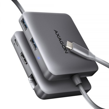 Axagon N HMC-5HL USB 5Gbps hub 2x USB-A HDMI 4k 60Hz RJ-45 GLAN PD 100W kabel USB-C Avec fil USB 3.2 Gen 1 (3.1 Gen 1) Type-C