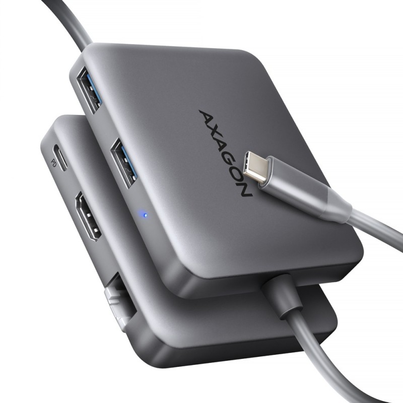 Axagon N HMC-5HL USB 5Gbps hub 2x USB-A HDMI 4k 60Hz RJ-45 GLAN PD 100W kabel USB-C Avec fil USB 3.2 Gen 1 (3.1 Gen 1) Type-C