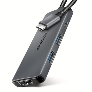 Axagon HMC-5H8K USB 5Gbps hub 2x USB-A USB-C HDMI 8k 30Hz PD 100W kabel USB-C Avec fil USB 3.2 Gen 1 (3.1 Gen 1) Type-C Gris