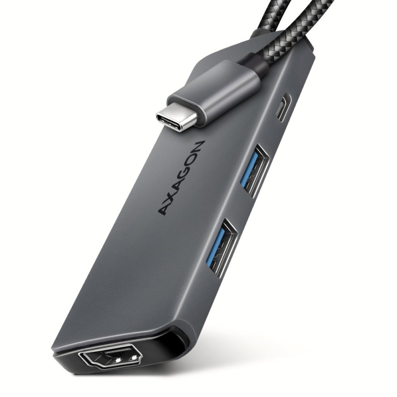 Axagon HMC-5H8K USB 5Gbps hub 2x USB-A USB-C HDMI 8k 30Hz PD 100W kabel USB-C Avec fil USB 3.2 Gen 1 (3.1 Gen 1) Type-C Gris