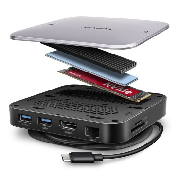 Axagon HMC-UFO USB-C Hub M.2 SATA NVMe 1 Gbit s Ethernet 384 kHz Audio Avec fil USB 3.2 Gen 2 (3.1 Gen 2) Type-C Noir