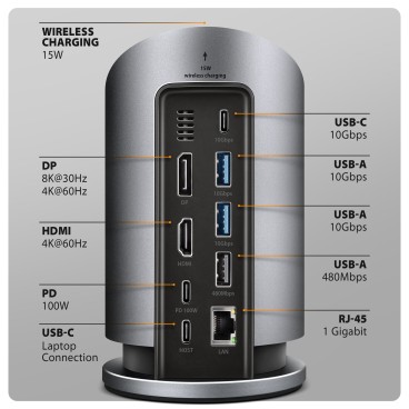 Axagon HMC-WL9 station d'accueil Avec fil USB 3.2 Gen 2 (3.1 Gen 2) Type-C Gris
