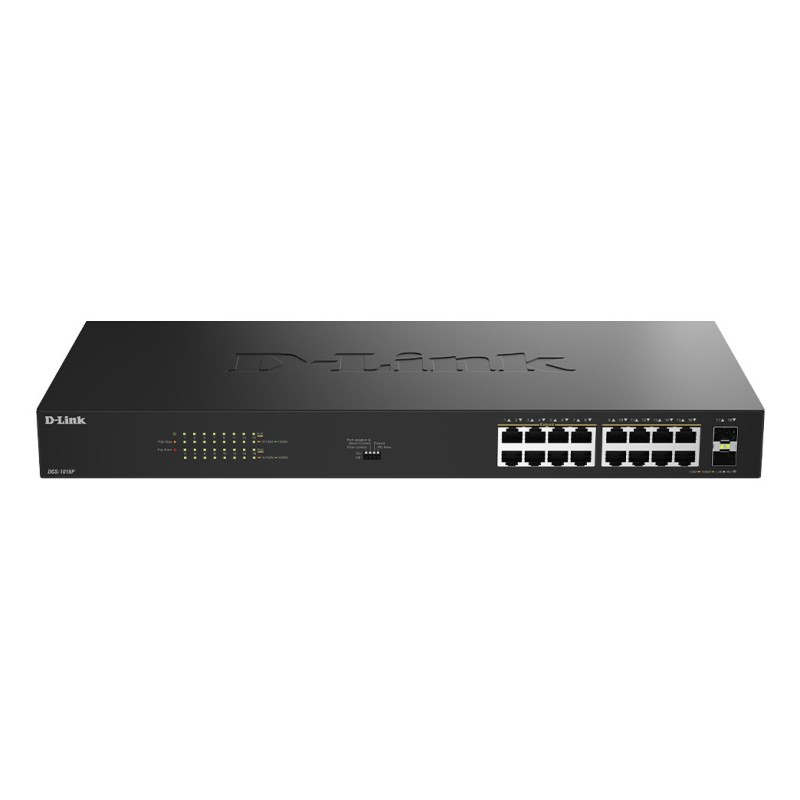 D-Link DGS-1018P Non-géré Gigabit Ethernet (10 100 1000) Connexion Ethernet, supportant l'alimentation via ce port (PoE) Noir