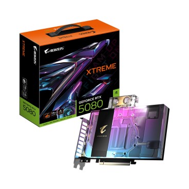 GIGABYTE AORUS GeForce RTX 5080 XTREME WATERFORCE WB 16G Carte Graphique - 16 Go GDDR7, 256 bits, PCI-E 5.0, 2805MHz Core