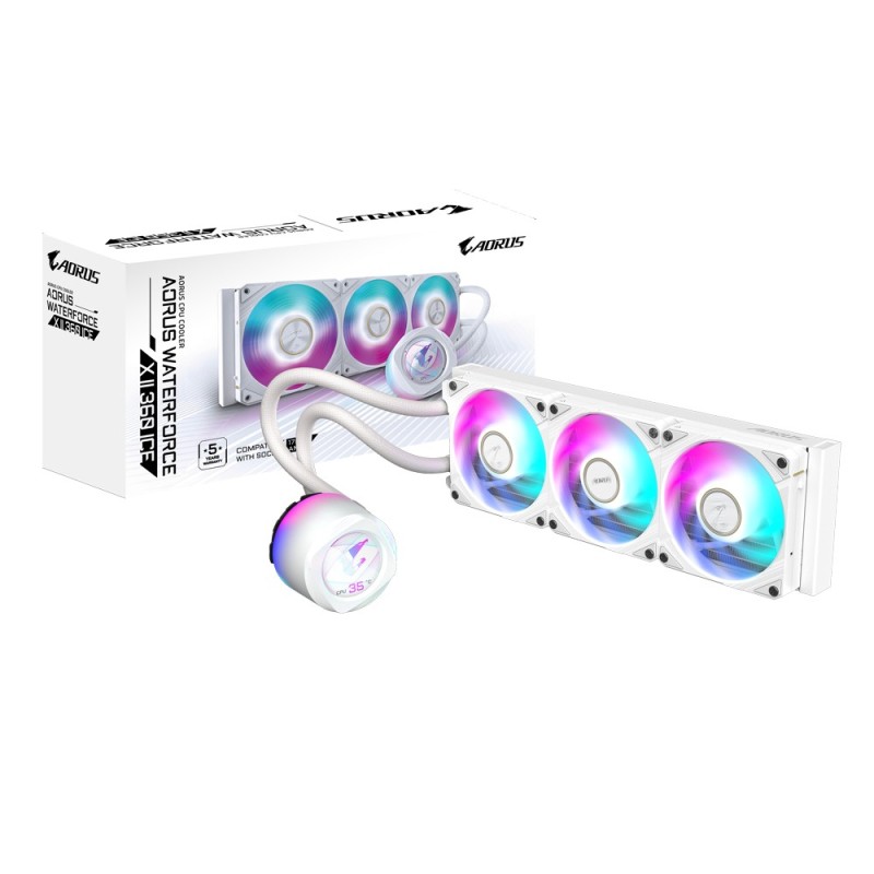 GIGABYTE AORUS WATERFORCE X II 360 ICE Refroidisseur liquide pour processeur AIO - 3x ventilateurs ARGB de 120 mm, écran LCD en