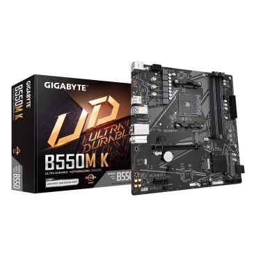 GIGABYTE B550M K Carte mère - Processeurs AMD Ryzen 5000, jusqu'à 4733 MHz DDR4, 1xPCIe 4.0 + 1xPCIe 3.0 M.2, LAN 1GbE, USB 3.2