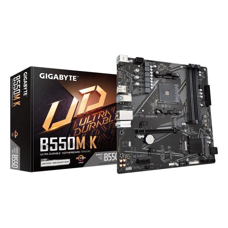 GIGABYTE B550M K Carte mère - Processeurs AMD Ryzen 5000, jusqu'à 4733 MHz DDR4, 1xPCIe 4.0 + 1xPCIe 3.0 M.2, LAN 1GbE, USB 3.2
