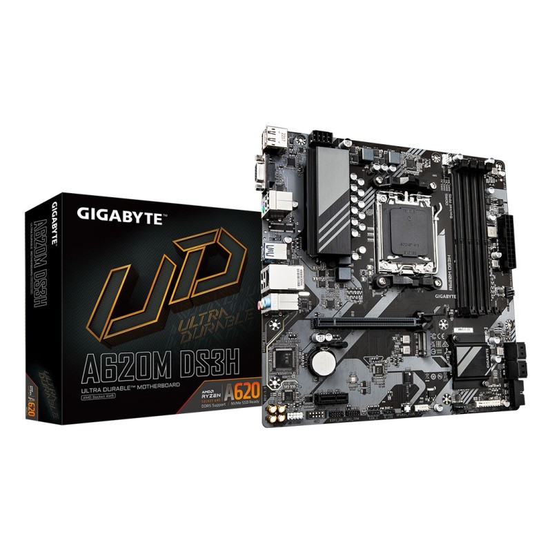 GIGABYTE A620M DS3H Carte Mère - Prend en charge les processeurs AMD Ryzen 8000, VRM numérique 5+2+2 phases, jusqu'à 7600MHz