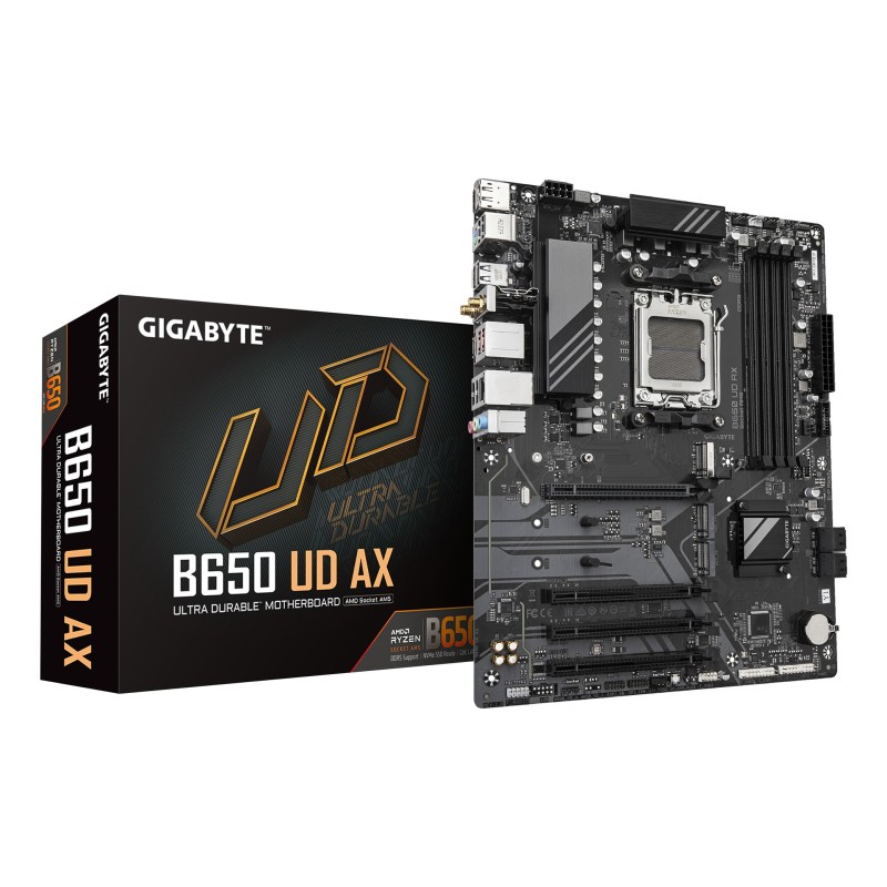 GIGABYTE B650 UD AX Carte Mère - Prend en charge les processeurs AMD Ryzen Série 9000, VRM 6+2+2 phases, jusqu'à 7600MHz DDR5