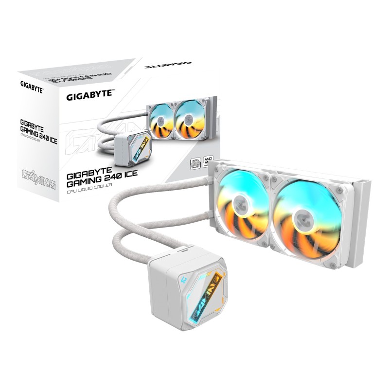 GIGABYTE GAMING 240 ICE Refroidisseur Liquide pour CPU - 2x120mm Ventilateurs ARGB, mécanisme d’emboîtement coulissant,