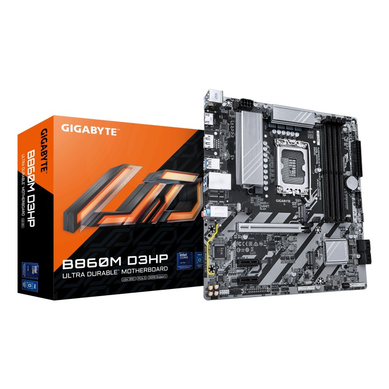 GIGABYTE B860M D3HP Carte mère - Processeurs Intel Core Ultra, VRM 4+1+2+1 phases, jusqu'à 9066MHz DDR5, 2xPCIe 4.0 M.2, LAN