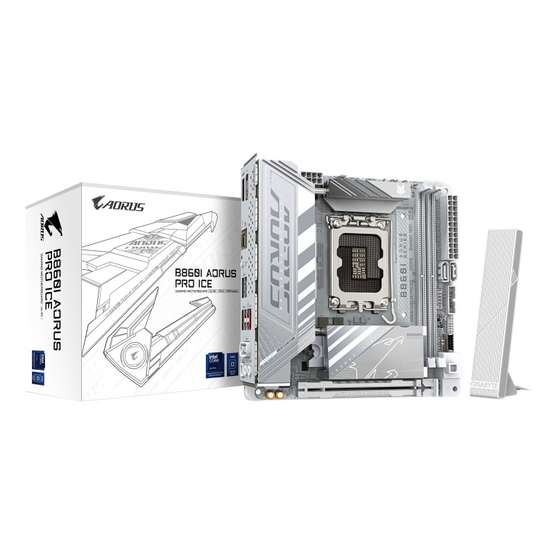 GIGABYTE B860I AORUS PRO ICE Carte mère - Processeurs Intel Core Ultra, VRM 8+1+2+1 phases, jusqu'à 9200MHz DDR5, 1xPCIe 5.0 +