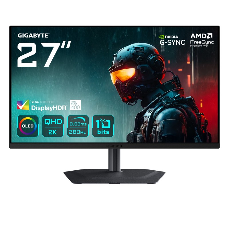 GIGABYTE MO27Q2A Moniteur de jeu OLED 2K QHD 27" - 2560 x 1440, 280Hz, 0,03ms, 250 cd m², FreeSync Premium Pro, DisplayHDR True