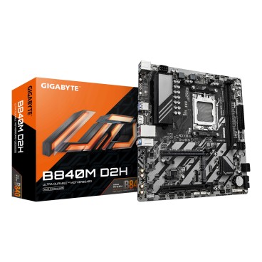 GIGABYTE B840M D2H Carte mère - Processeurs AMD Ryzen 9000, VRM 5+2+2 phases, jusqu'à 7600 MHz DDR5, 1xPCIe 4.0 + 1xPCIe 3.0