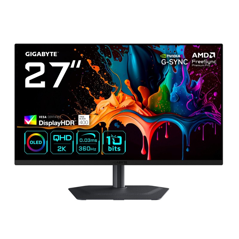 GIGABYTE MO27Q3 Moniteur Gaming OLED 27” QHD - 2560 x 1440, 360Hz, 0.03ms, 250 cd m², G-Sync Compatible, FreeSync Premium Pro,