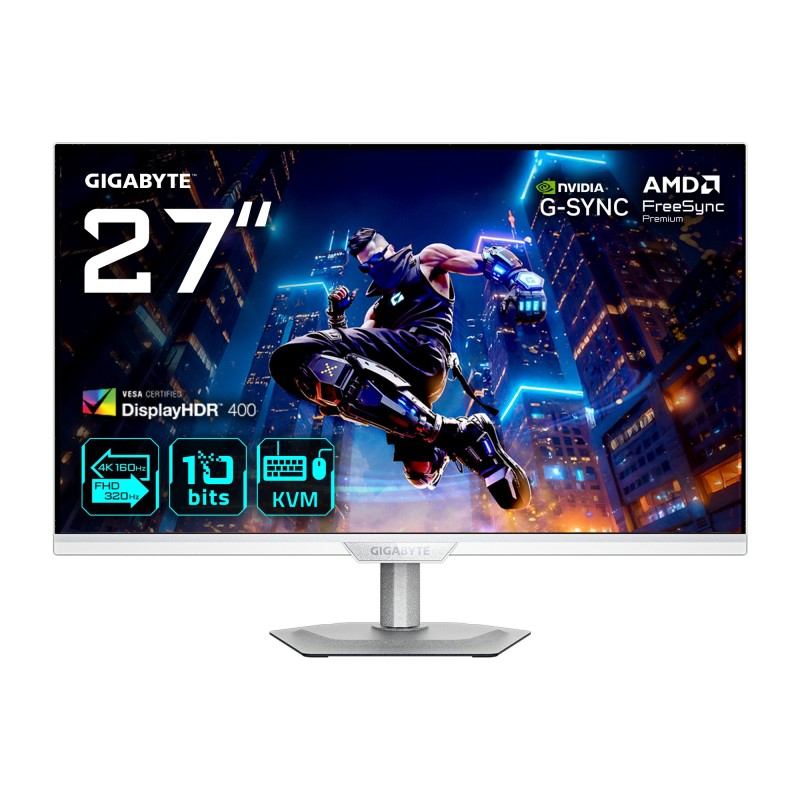 GIGABYTE M27UP ICE Moniteur de jeu 27” 4K UHD - Mode double (4K 160Hz ou FHD 320Hz), 3840 x 2160, 1ms, 350 cd m², FreeSync