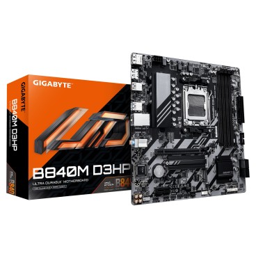 GIGABYTE B840M D3HP Carte Mère – Processeurs AMD Ryzen 9000, VRM 8+2+2 phases, jusqu’à 8200 MHz DDR5 (O.C.), 2× M.2 PCIe 4.0,