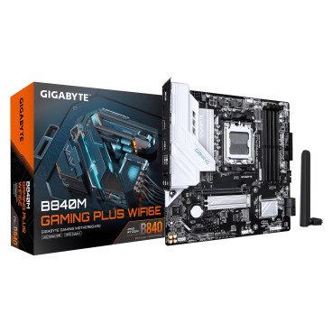 GIGABYTE B840M GAMING PLUS WIFI6E Carte Mère – Processeurs AMD Ryzen 9000, VRM 8+2+2 phases, jusqu’à 8200 MHz DDR5 (O.C.), 2×