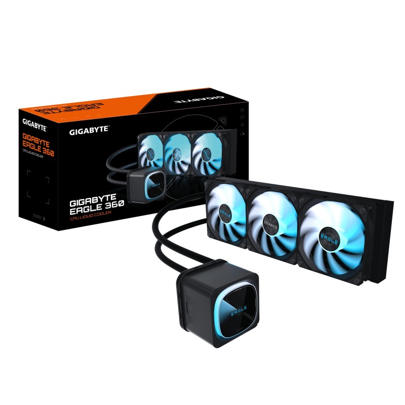 GIGABYTE EAGLE 360 Système de Refroidissement Liquide pour CPU - 3x120mm Ventilateurs ARGB, écran LCD couleur, DAISY-CHAIN,