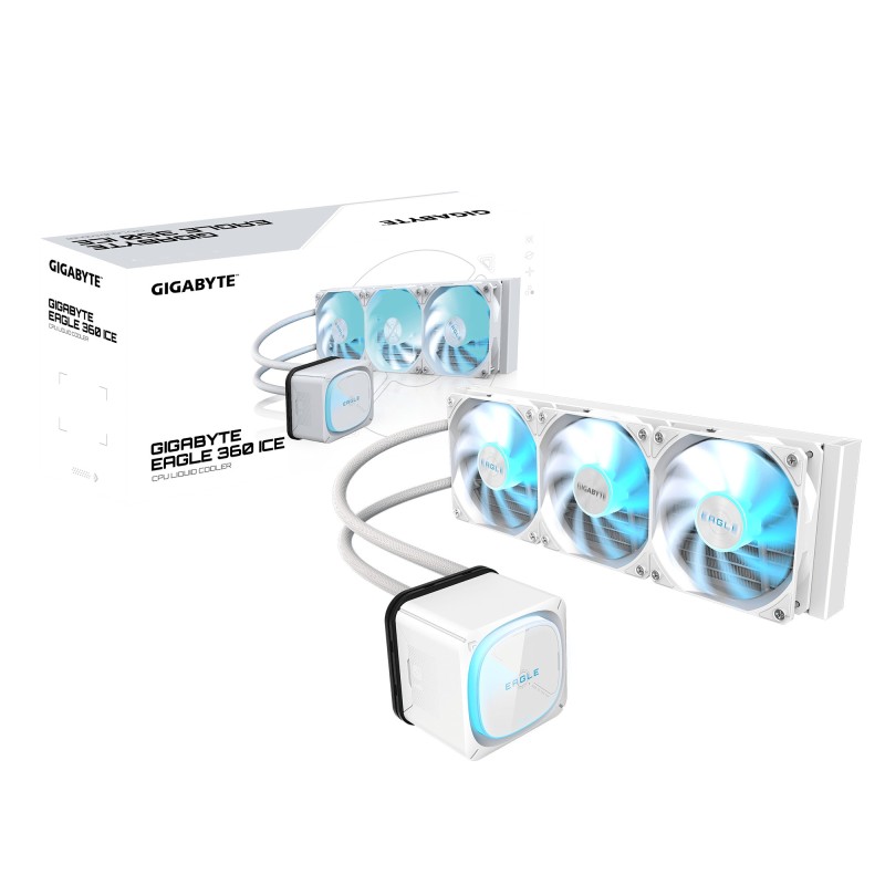 GIGABYTE EAGLE 360 ICE Système de Refroidissement Liquide pour CPU - 3x120mm Ventilateurs ARGB, écran LCD couleur, DAISY-CHAIN,