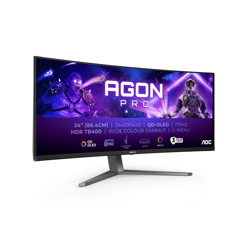 AOC AGON PRO AG346UCD écran plat de PC 86,4 cm (34") 3440 x 1440 pixels Wide Quad HD QD-OLED Noir, Gris