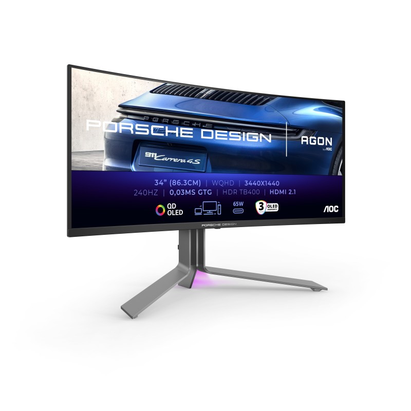 AOC Porsche PD34 écran plat de PC 86,4 cm (34") 3440 x 1440 pixels Wide Quad HD QD-OLED Noir