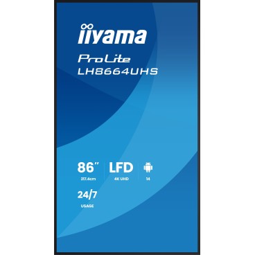 iiyama LH8664UHS-B3AG Écran d'affichage dynamique Écran plat de signalisation numérique 2,17 m (85.6") Wifi 500 cd m² 4K Ultra