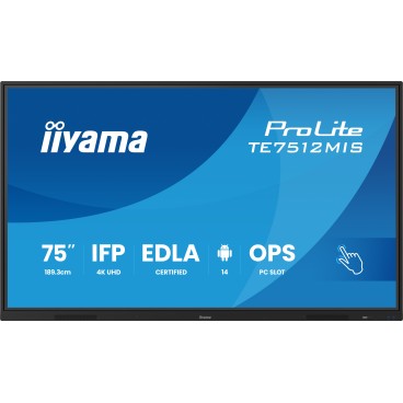 iiyama TE7512MIS-B4AG Écran d'affichage dynamique En forme de kiosk 190,5 cm (75") LCD Wifi 400 cd m² 4K Ultra HD Noir Écran