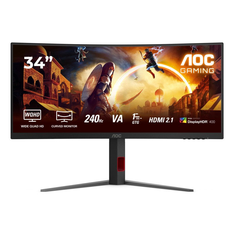 AOC G4 CU34G4Z écran plat de PC 86,4 cm (34") 3440 x 1440 pixels Wide Quad HD LED Noir, Rouge