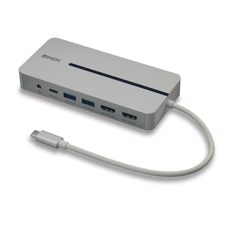 Lindy DST-Mx Duo, Mini Docking Station USB-C pour Laptop MacBook avec prise en charge 4K sur deux écrans et charge 100W
