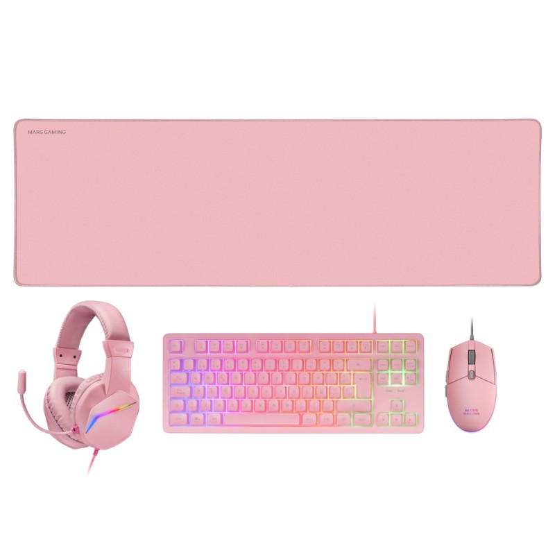 Mars Gaming MCP-RGB3P clavier Souris incluse USB Français Rose