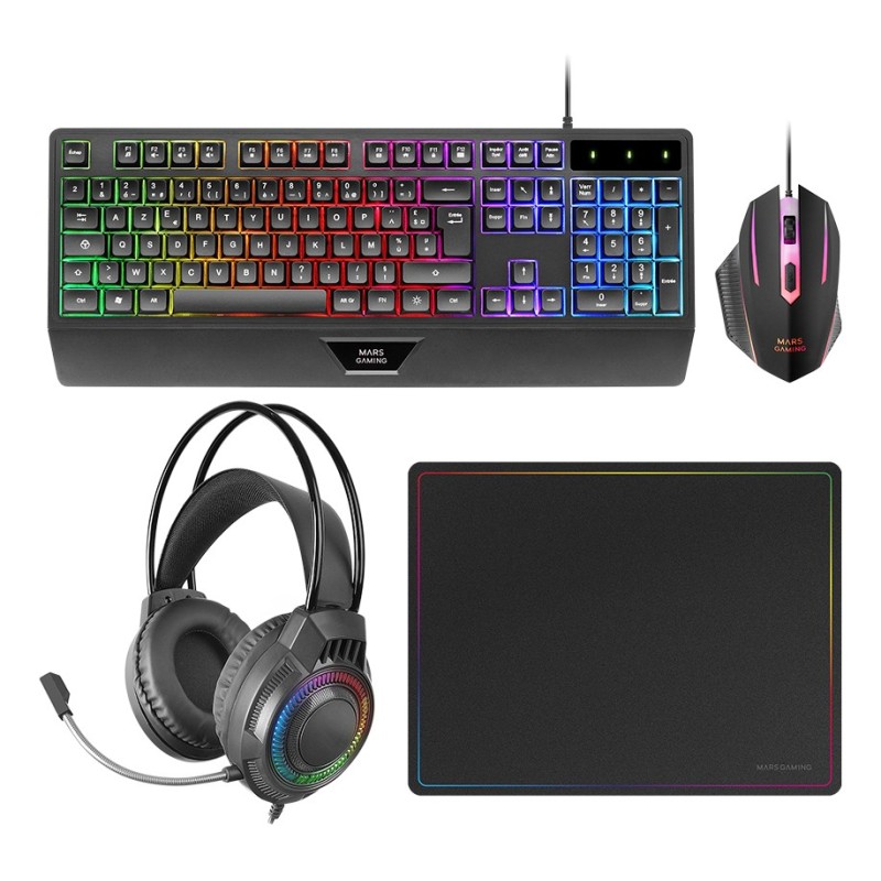 Mars Gaming MCP124PRO clavier Souris incluse USB AZERTY Français Noir