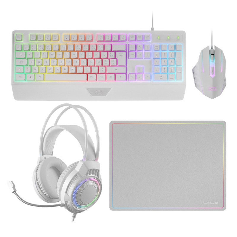 Mars Gaming MCP124PRO clavier Souris incluse USB AZERTY Français Blanc