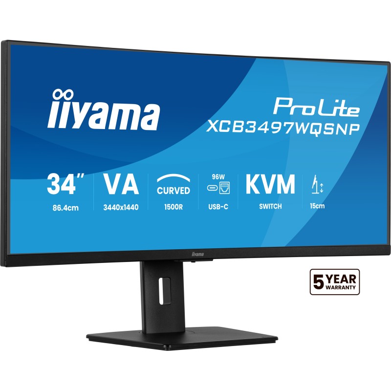 iiyama ProLite XCB3497WQSNP-B1 écran plat de PC 86,4 cm (34") 3440 x 1440 pixels UltraWide Quad HD LED Noir