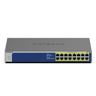 NETGEAR GS516PP Non-géré Gigabit Ethernet (10 100 1000) Connexion Ethernet, supportant l'alimentation via ce port (PoE) Bleu,