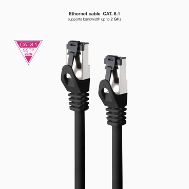 Nanocable 10.20.2002-BK câble de réseau Noir 2 m Cat8.1 S FTP (S-STP)