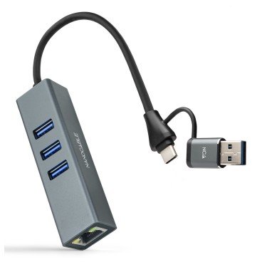 Nanocable Convertisseur USB-C+USB-A M 3.0 vers Ethernet + 3xUSB-A 3.0