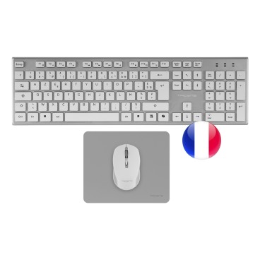 Tacens 6ZENITHWFR clavier Souris incluse maison bureau RF sans fil AZERTY Français Argent, Blanc