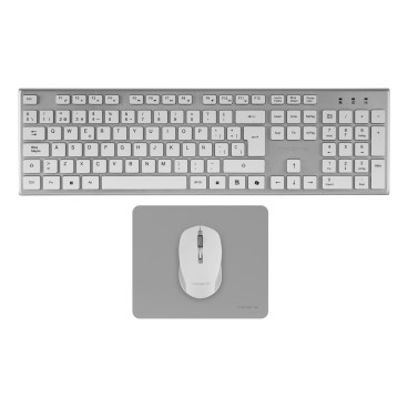 Tacens 6ZENITHWFR clavier Souris incluse maison bureau RF sans fil AZERTY Français Argent, Blanc