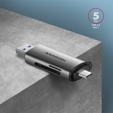 Axagon CRE-SAC lecteur de carte mémoire USB 3.0 Type-A Type-C Gris