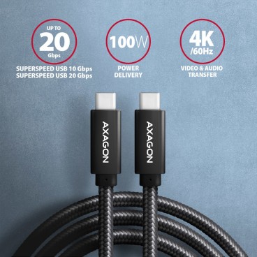 Axagon BUCM32-CM20AB câble USB USB 3.2 Gen 2x2 2 m USB C 20 Gbit s 100 W Noir