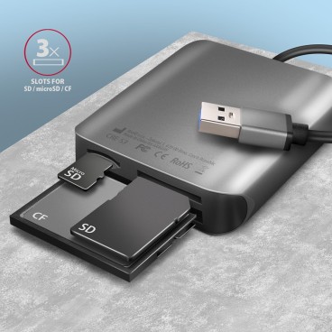 Axagon CRE-S3 External card reader USB-A 3.2 Gen 1 3-slot & lun SD microSD CF lecteur de carte mémoire USB 3.2 Gen 1 (3.1 Gen