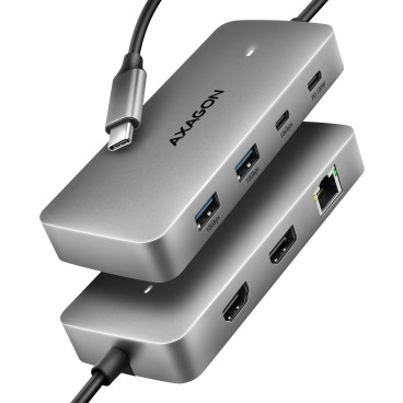 Axagon HUB USB HMC-CUB83X2, USB 10Gbps hub, 2x USB-A, USB-C, HDMI & DP 4k 144Hz, RJ-45 GLAN, PD 100W, kabel USB-C 15cm Avec fil