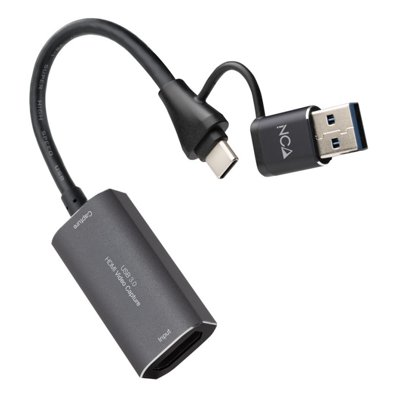 Nanocable 10.15.0001 câble vidéo et adaptateur HDMI Type A (Standard) USB Type-C + USB Type-A Gris