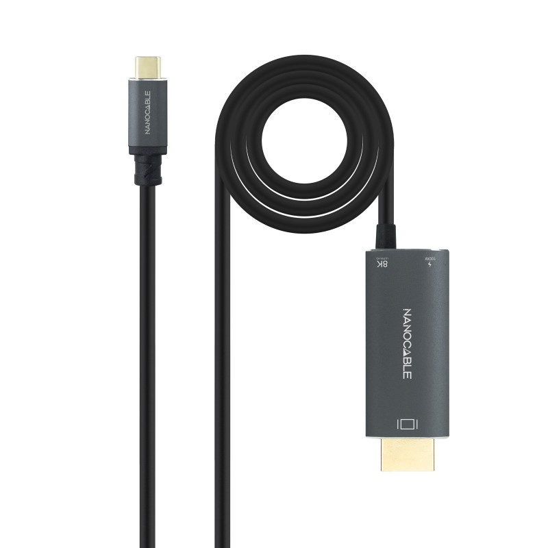 Nanocable 10.15.5182 câble vidéo et adaptateur 1,8 m USB Type-C HDMI + USB Type-C Noir